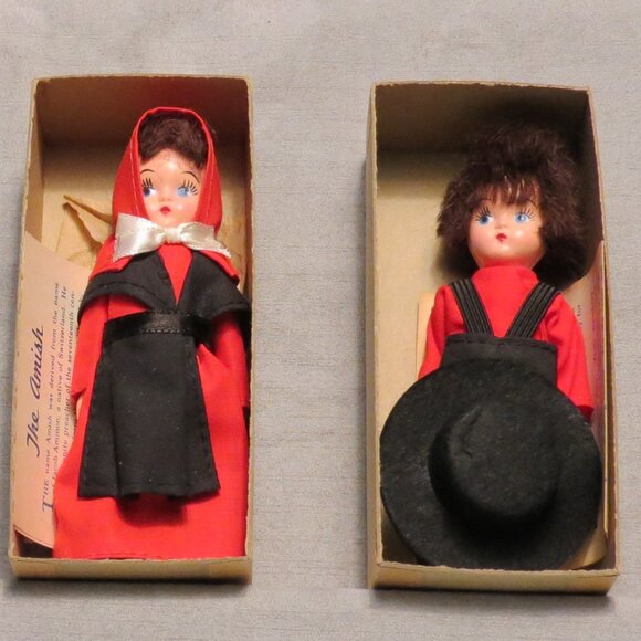 1960's Lancaster County Pennsylvania Amish Boy and Girl Mini Doll Set  - Picture 2 of 5